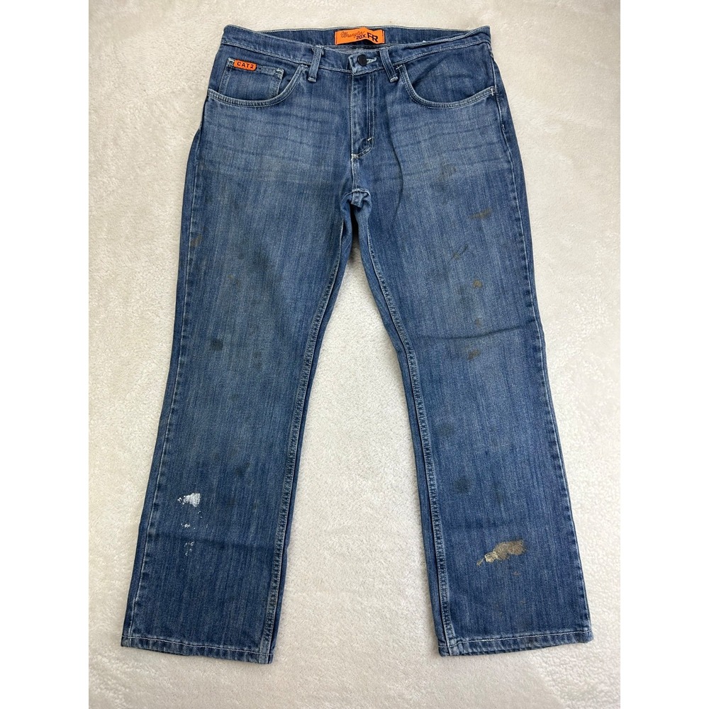 Wrangler 20X FR Flame Resistant Jeans Mens 33x30 Blue Denim Bootcut Stained Bad
